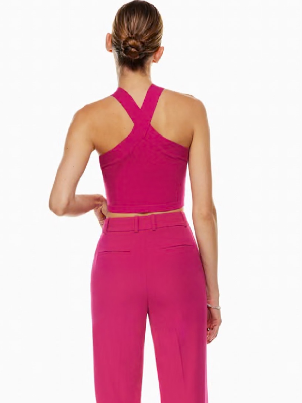 NEW Aritzia Babaton Sculpt Knit Criss Cross Cropped Tank Small Pink - Picture 4 of 10
